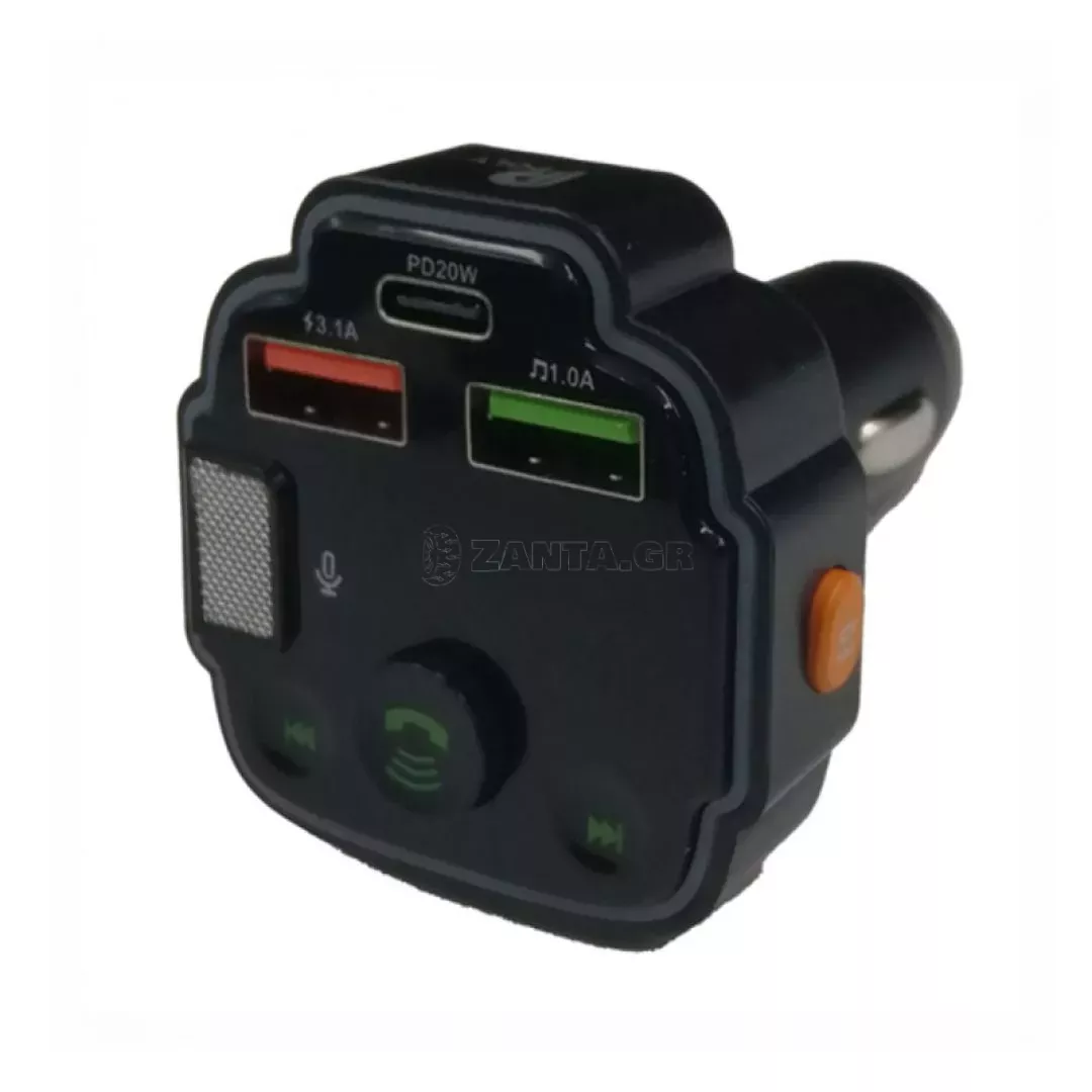Fm Transmitter Με Bluetooth, Φορτιστής 2 USB, Οθόνη LCD PL-651 Μαύρο 1 Τεμάχιο