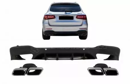 Diffuser Πίσω Προφυλακτήρα Για Mercedes-Benz GLC SUV X253 2015-2019 GLC63 Amg Look Για Amg Sport Line Προφυλακτήρες Σετ Με Μπούκες Χρωμίου 