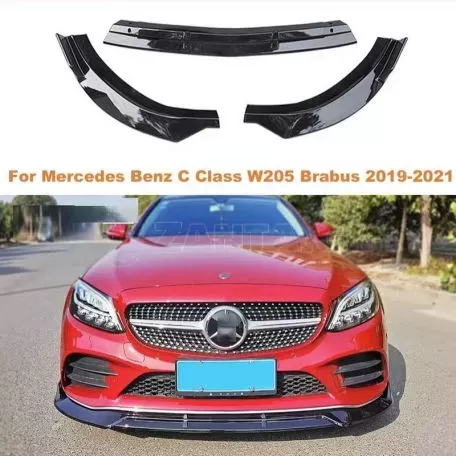 Μπροστινό Spoiler Για Mercedes-Benz  C-Class C205 / W205 Facelift 19-21 Amg Line Μαύρο Γυαλιστερό Brabus Look 3 Τεμάχια 