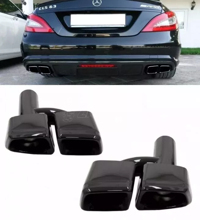 Μπούκες Εξάτμισης Διπλές "Τετράμπουκα" Για Mercedes-Benz W211, W212, W204, W209, W221, W164, W166 Amg 63 Look Black Edition 2 Τεμάχια