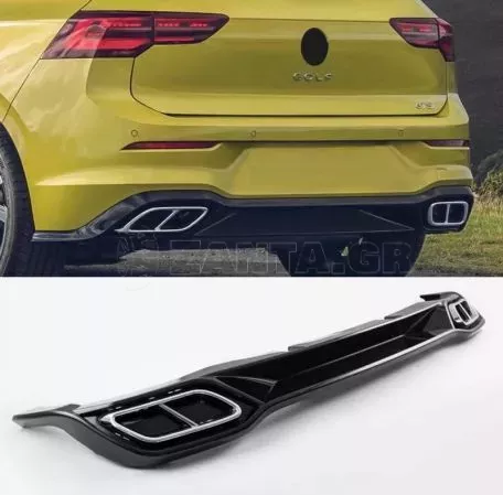 Diffuser Πίσω Προφυλακτήρα Για VW Golf VIII (8) 2019+ R-Line Look Με Διακοσμητικές Απολήξεις Για Life Style & Impression Έκδοση Προφυλακτήρα Γυαλιστερό Μαύρο Από Abs Πλαστικό 