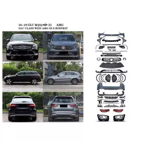 Body Kit Για Mercedes-Benz GLC C253/X253 16-19 Full Upgrade To Faceift  2021 Amg Με Προφυλακτήρες, Μάσκα, Φανάρια, Μπούκες, Προεκτάσεις Φτερών 