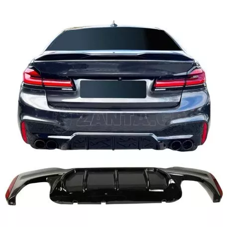 Diffuser Πίσω Προφυλακτήρα Για Bmw 5 G30/G31 17+ M-Packet Γυαλιστερό Μαύρο Με 2 Διπλές Τρύπες Εξάτμισης Αριστερά & Δεξιά Από Abs Πλαστικό 1 Τεμάχιο 