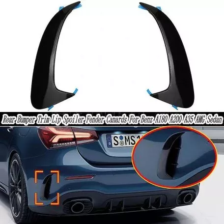 Πλαινά Πτερύγια Πισινού Προφυλακτήρα Για Mercedes-Benz  A-Class V177 Sedan Με Amg Line Προφυλακτήρα Γυαλιστερό Μαύρο 2 Τεμάχια 