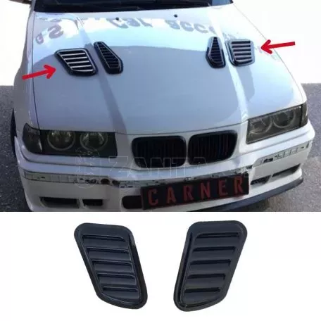 Αεραγωγοί Καπό Αυτοκόλλητοι Universal Τύπου Bmw GTR Μεγάλοι 18 x 15 x 33 x 1.5cm Μαύροι 2 Τεμάχια 