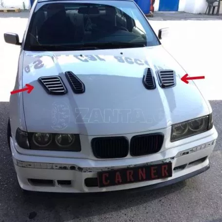 Αεραγωγοί Καπό Αυτοκόλλητοι Universal Τύπου Bmw GTR Μεγάλοι 18 x 15 x 33 x 1.5cm Μαύροι 2 Τεμάχια 