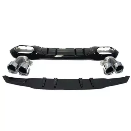 Diffuser Πίσω Προφυλακτήρα Για Mercedes-Benz A-Class W177 19+ Hatchback Amg Look Με Μπούκες Χρωμίου 
