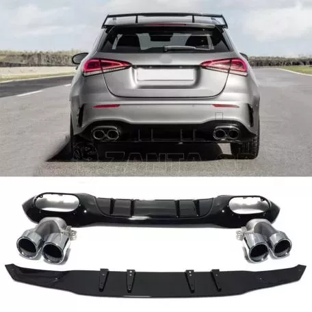 Diffuser Πίσω Προφυλακτήρα Για Mercedes-Benz A-Class W177 19+ Hatchback Amg Look Με Μπούκες Χρωμίου 