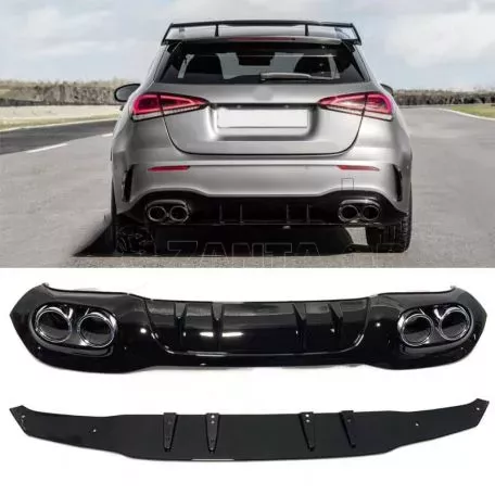 Diffuser Πίσω Προφυλακτήρα Για Mercedes-Benz A-Class W177 19+ Hatchback Amg Look Με Μπούκες Χρωμίου 