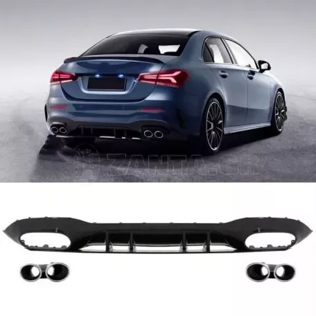 Diffuser Πίσω Προφυλακτήρα Για Mercedes-Benz A-Class W177 19+ Sedan Amg Look Με Μπούκες Χρωμίου 