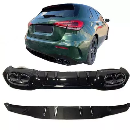 Diffuser Πίσω Προφυλακτήρα Για Mercedes-Benz A-Class W177 19+ Hatchback Amg Look Με Μαύρες Μπούκες 