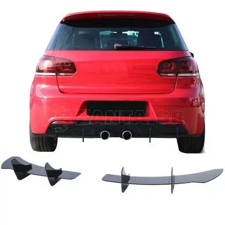 Diffuser Πίσω Προφυλακτήρα Για VW Golf VI (6) 08-13 Για R20 Έκδοση Γυαλιστερό Μαύρο 4 Bars Από Πλαστικό 2 Τεμάχια 