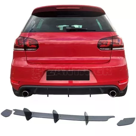 Diffuser Πίσω Προφυλακτήρα Για VW Golf VI (6) 08-13 Για GTI Έκδοση Γυαλιστερό Μαύρο 3 Bars & 2 Side Splitters Από Πλαστικό 3 Τεμάχια 