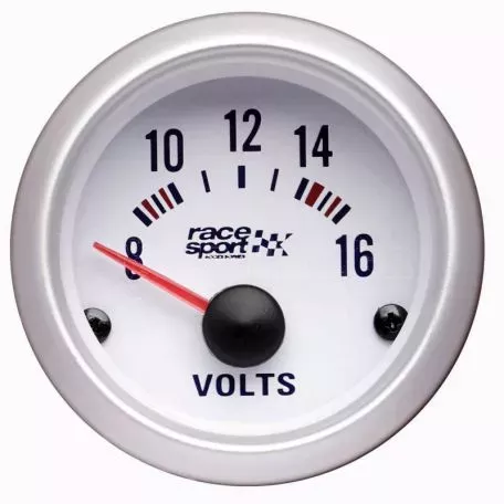 Βολτόμετρο Racesport Λευκό 52mm 12 Volt GAUG484 