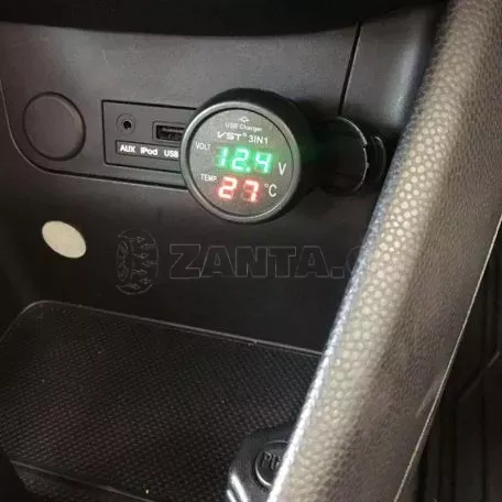 Βολτόμετρο - Θερμόμετρο Και Φορτιστής Usb Αυτοκινήτου Κόκκινα Και Πράσινα Νούμερα 99162 
