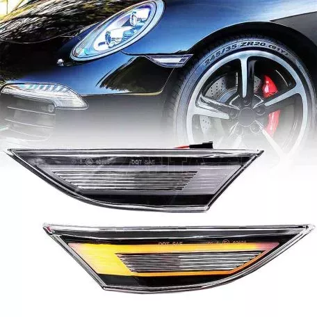 Πλαϊνά Φλας Φτερού Για Porsche  911 Carrera 991 11-16 / Boxster 718 16+ / Cayman 981 12-16 / Cayman 718 16+ Led Dynamic Άσπρα 2 Τεμάχια 