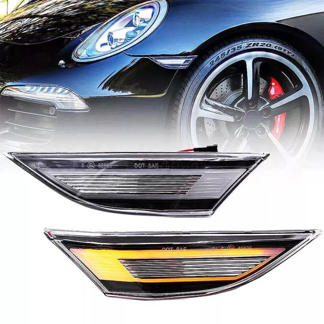 Πλαϊνά Φλας Φτερού Για Porsche 911 Carrera 991 11-16 / Boxster 718 16+ / Cayman 981 12-16 / Cayman 718 16+ Led Dynamic Άσπρα 2 Τεμάχια
