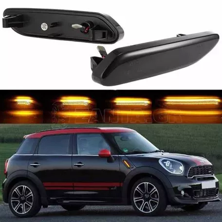 Πλαϊνά Φλας Φτερού Για Mini Cooper Countryman R60 12-17 / Paceman R61 12-17 Led Dynamic Φιμέ 2 Τεμάχια 