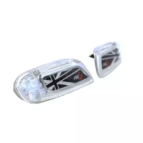 Πλαϊνά Φλας Φτερού Για Mini Cooper F56 13+ Union Jack Flag Black Led White 2 Τεμάχια 