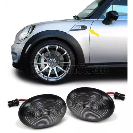 Πλαϊνά Φλας Φτερού Για Mini Cooper R55 / R56 / R57 / R58 / R59 Led Smoke 2Τεμάχια 