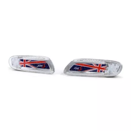 Πλαϊνά Φλας Φτερού Για Mini Cooper F56 13+ Union Jack Flag Blue Led White 2 Τεμάχια 
