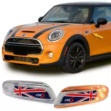 Πλαϊνά Φλας Φτερού Για Mini Cooper F56 13+ Union Jack Flag Blue Led White 2 Τεμάχια 