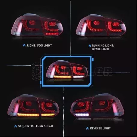 Πισινά Φανάρια Set Για Vw Golf VI (6) 08-12 Full Led Dynamic GTI R20 Look Σκούρο Κόκκινο/Λευκό VLand 