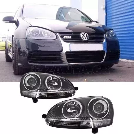 Μπροστινά Φανάρια Set Για Vw Golf V (5) 03-08 Projectors GTI / R32 Look Χρωμίου H7/H7 Με Μοτέρ & E-Mark Carner 