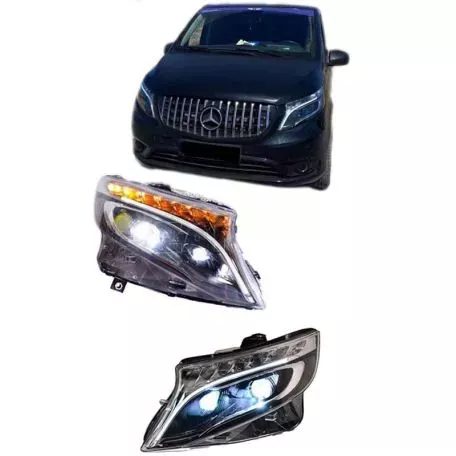 Μπροστινά Φανάρια Set Για Mercedes-Benz Vito W447 14+ DRL Led Tube & Led Signal Dynamic Μαύρα Με Μοτέρ Carner 