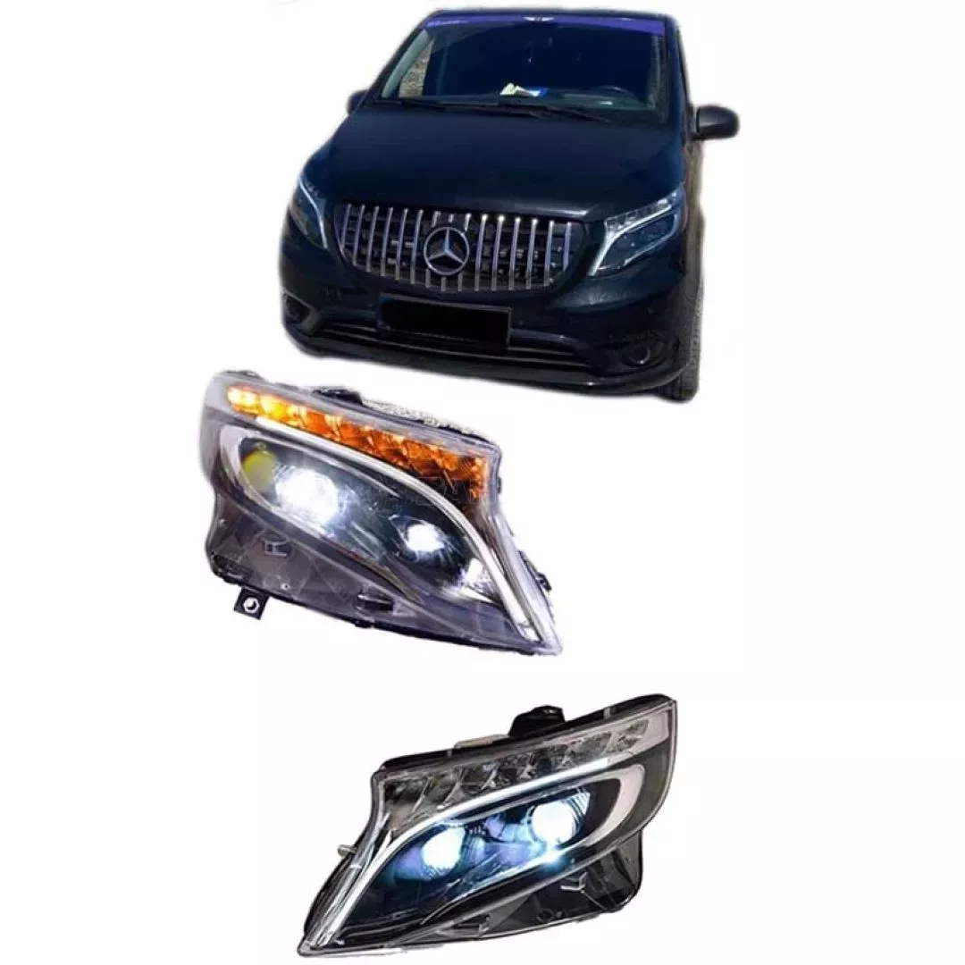 Μπροστινά Φανάρια Set Για Mercedes-Benz Vito W447 14+ DRL Led Tube & Led Signal Dynamic Μαύρα Με Μοτέρ Carner