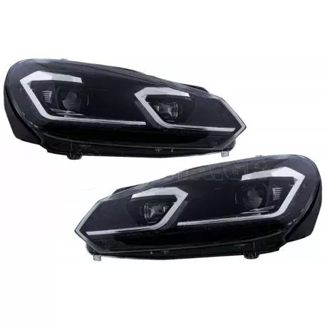 Μπροστινά Φανάρια Set Για Vw Golf VI (6) 08-12 DRL & Led Signal Dynamic Look Golf 7,5 Μαύρα Με ασημί Γραμμή H7 Με Μοτέρ Carner 