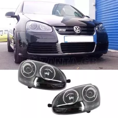 Μπροστινά Φανάρια Set Για Vw Golf V (5) 03-08 Projectors GTI / R32 Look Μαύρα H7/H7 Με Μοτέρ & E-Mark Carner 