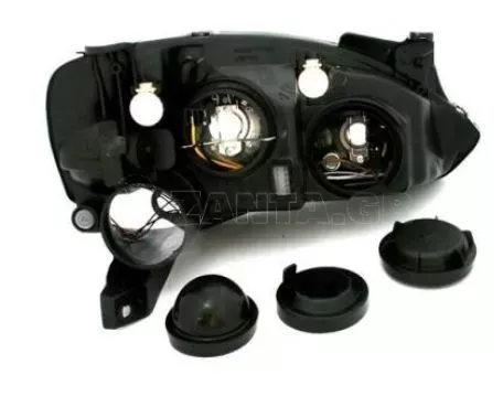 Φανάρια εμπρός για Opel Corsa (2001-2006) - μαύρα , με λάμπες (Η1) - σετ 2τμχ. 