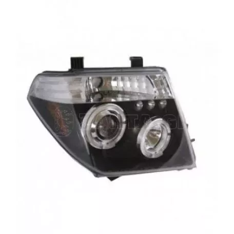 Φανάρια εμπρός led angel eyes για Nissan Navara / Pathfinder (2005-2009) - μαύρα , με λάμπες (Η1) - σετ 2τμχ. 