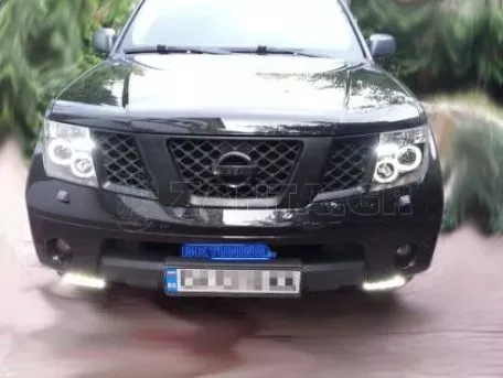 Φανάρια εμπρός led angel eyes για Nissan Navara / Pathfinder (2005-2009) - μαύρα , με λάμπες (Η1) - σετ 2τμχ. 