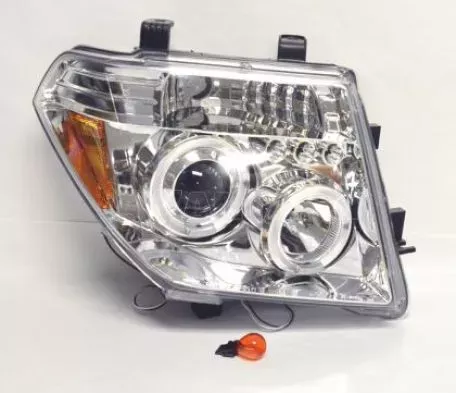 Φανάρια εμπρός led angel eyes για Nissan Navara / Pathfinder (2005-2009) - chrome , με λάμπες (Η1) - σετ 2τμχ. 