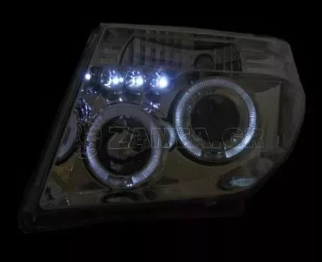 Φανάρια εμπρός led angel eyes για Nissan Navara / Pathfinder (2005-2009) - chrome , με λάμπες (Η1) - σετ 2τμχ. 