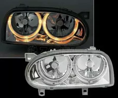 Φανάρια εμπρός angel eyes για Vw Golf 3 R32 design - chrome , με λάμπες (Η1) - σετ 2τμχ. 