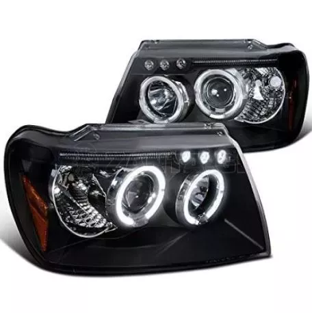 Φανάρια εμπρός led angel eyes για Jeep Grand Cherokee (1999-2005) - μαύρα , με λάμπες (Η1) - σετ 2τμχ. 