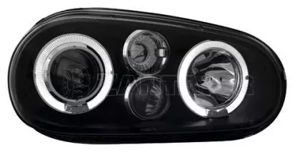 Φανάρια εμπρός angel eyes για Vw Golf IV R32 - μαύρα , με λάμπες (Η1) - σετ 2τμχ. 