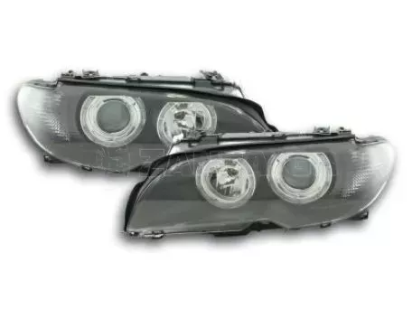 Φανάρια εμπρός angel eyes για BMW E46 coupe και cabrio (2003-2006) - μαύρα , χωρίς λάμπες (Η7) - σετ 2τμχ. 