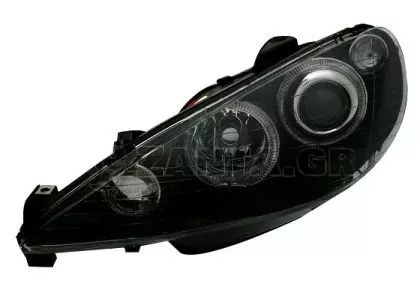 Φανάρια εμπρός angel eyes για Peugeot 206 , μαύρα , χωρίς λάμπες (Η7) - σετ 2τμχ. 