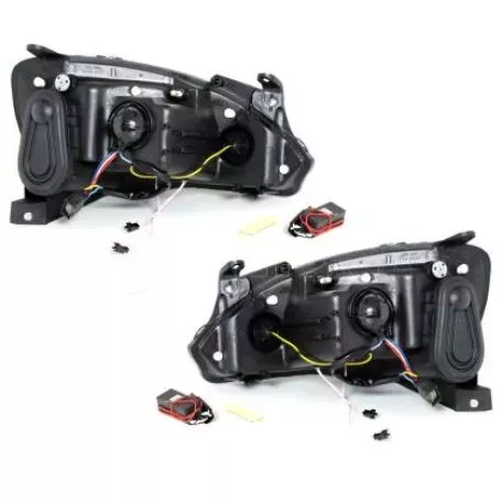 Φανάρια εμπρός angel eyes για Opel Corsa C (2001-2006) - μαύρα , με λάμπες (Η1) - σετ 2τμχ. 