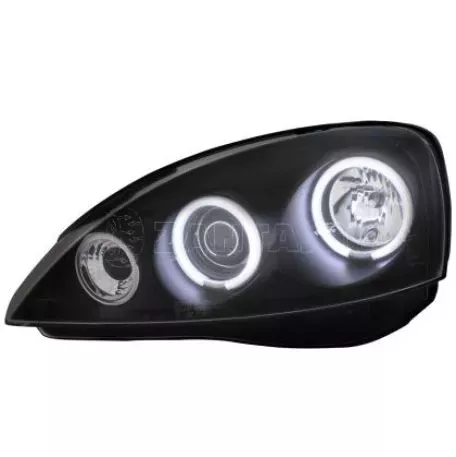 Φανάρια εμπρός angel eyes για Opel Corsa C (2001-2006) - μαύρα , με λάμπες (Η1) - σετ 2τμχ. 