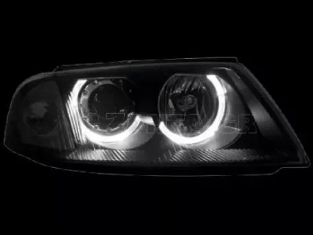Φανάρια εμπρός angel eyes για Vw Passat B5.5 (2001-2005) - μαύρα , χωρίς λάμπες (Η7) - σετ 2τμχ. 