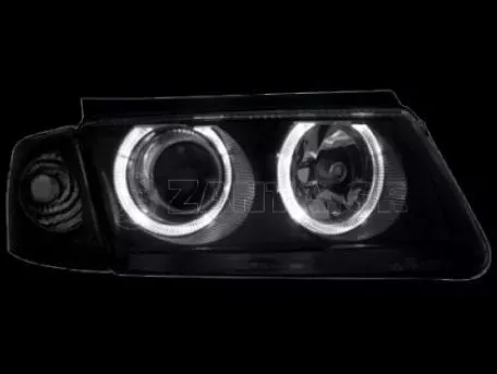 Φανάρια εμπρός angel eyes για Vw Passat 3Β/B5 (1997-2000) - μαύρα , χωρίς λάμπες (Η7) - σετ 2τμχ. 