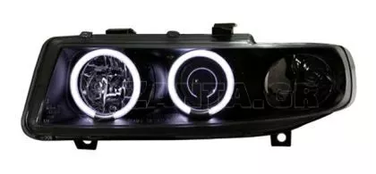 Φανάρια εμπρός angel eyes για Seat Leon /Toledo (1999-2004) - μαύρα , με λάμπες (Η1) - σετ 2τμχ. 