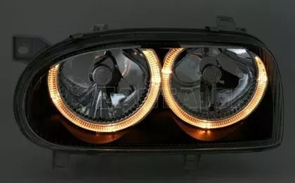 Φανάρια εμπρός angel eyes για Vw Golf 3 R32 design - μαύρα , χωρίς λάμπες (Η7) - σετ 2τμχ. 