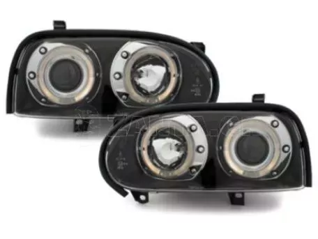 Φανάρια εμπρός angel eyes για Vw Golf ΙΙΙ - black , με λάμπες (Η1) - σετ 2τμχ. 