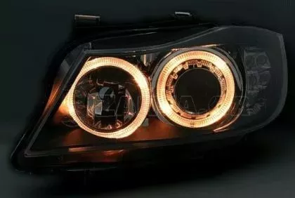 Φανάρια εμπρός angel eyes για BMW E90(2005-2009) - black , χωρίς λάμπες (Η7) - σετ 2τμχ. 